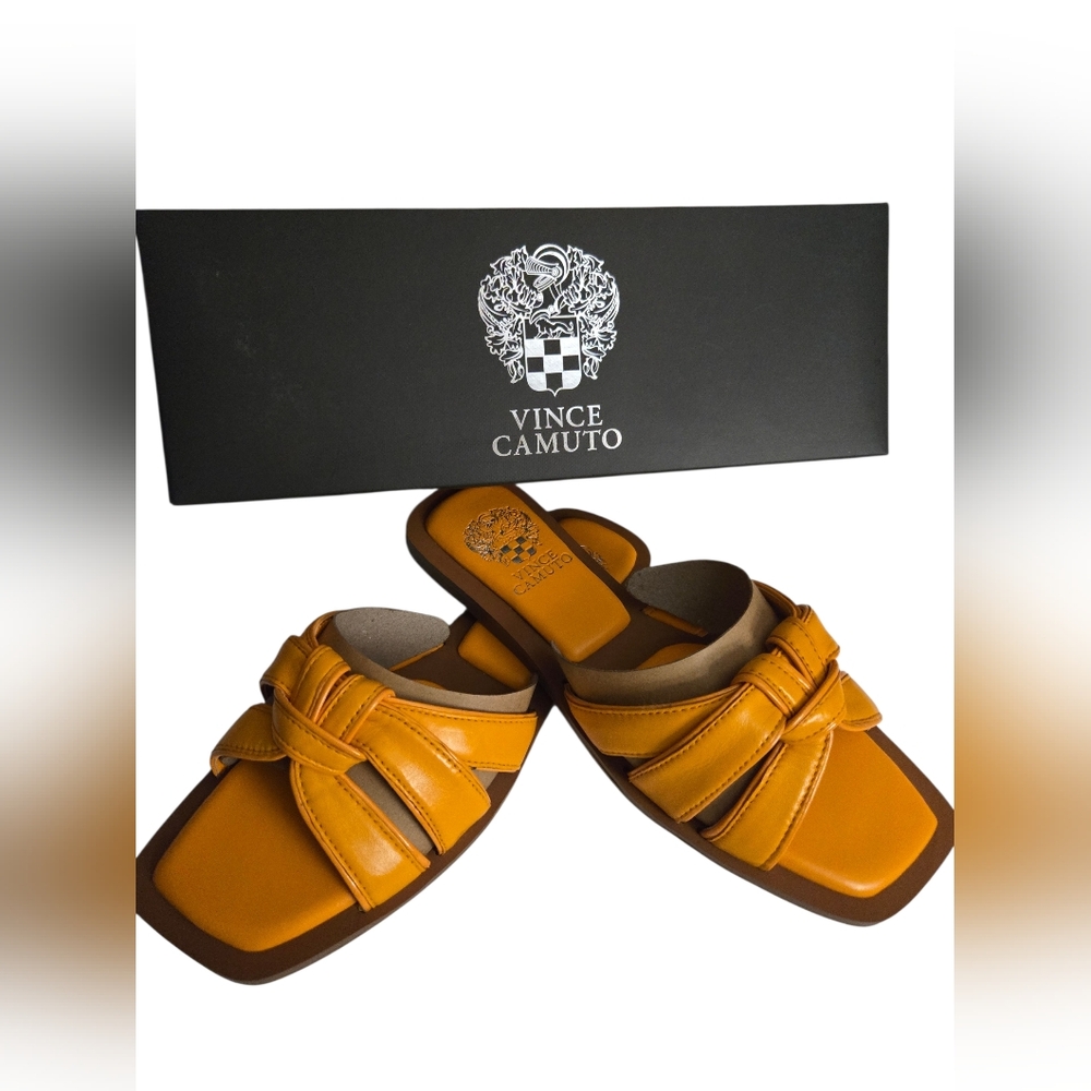 Vince Camuto Mango Leather Knot-Detail Slide Sandals 6.5/37M